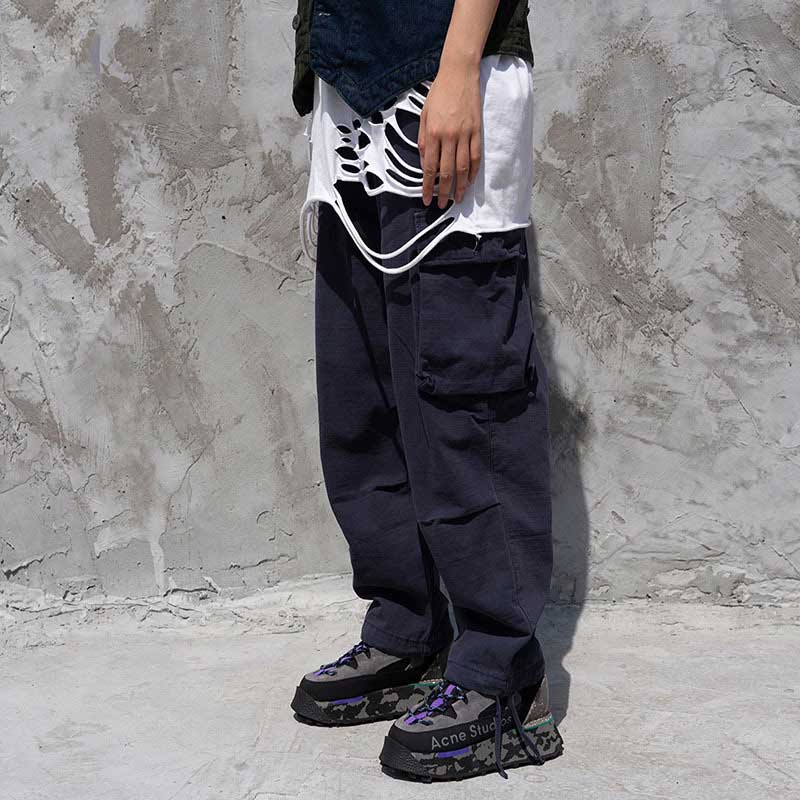 Man Fall Outfits Cargo Pants Overalls Men's Large Pocket Straight-Leg Pants Loose Casual Closing Wide Leg Pants