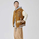 Green Varsity Jacket Autumn PU Leather Stitching Woolen Embroidery Baseball Collar Jacket Coat for Men