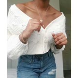 Women Fall Fall Ruyi Knot Knitted Coat V-neck Single Breasted Short Cardigan