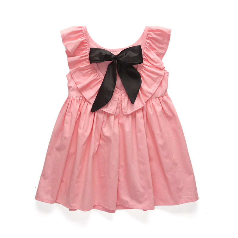Girl Dress Summer Children's V-neck Bow Ruffled Dress