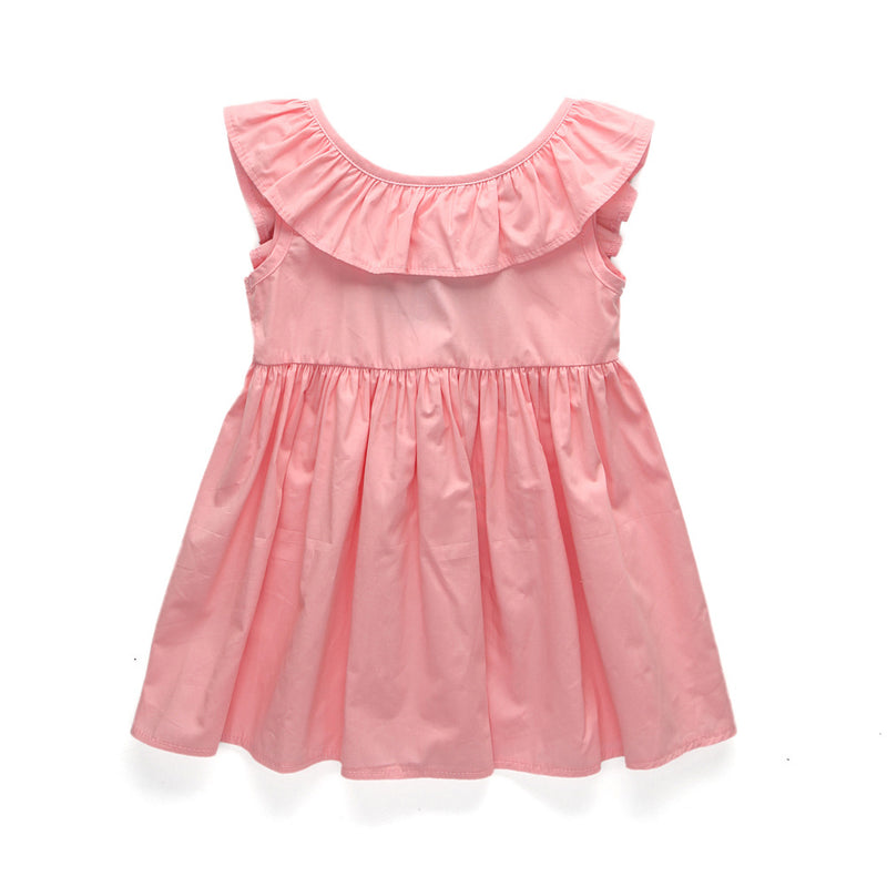 Girl Dress Summer Children's V-neck Bow Ruffled Dress