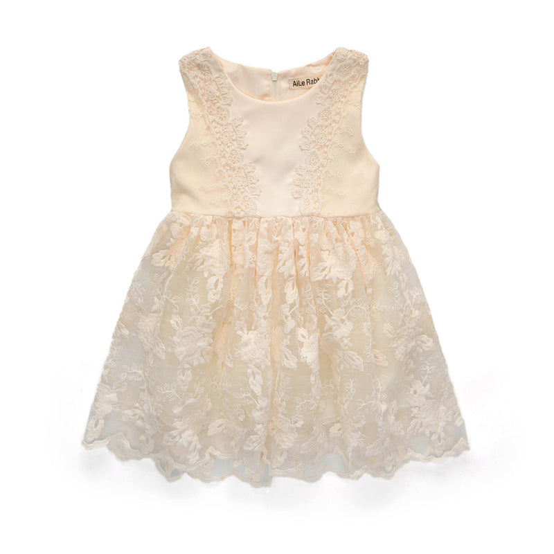 Girl Dress Summer Lace Vest Dress Princess Embroidered Dress