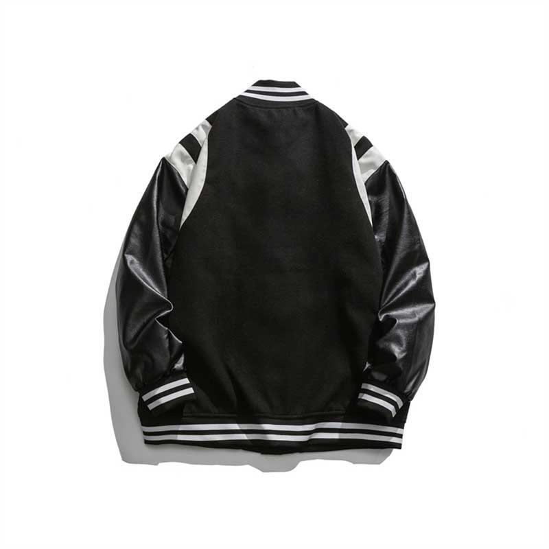 Black Varsity Jacket Autumn Baseball Uniform Stitching Loose Couple Coat Men