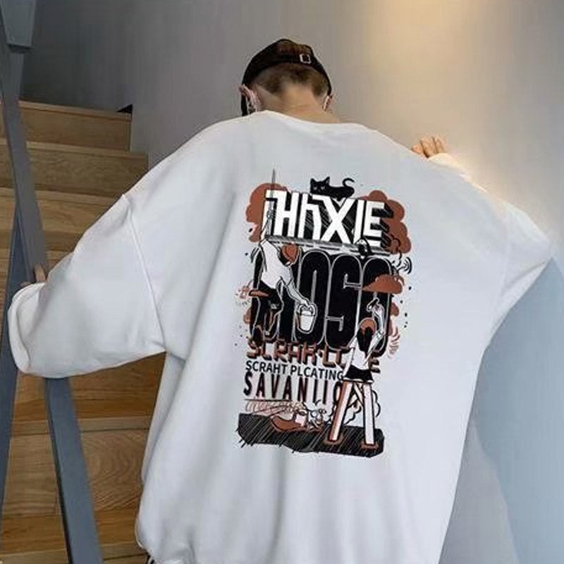 Men Sweatshirts Hip Hop round Neck Sweater Men's Spring and Autumn Loose Long Sleeve T-shirt