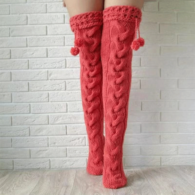 Winter Thick Knit Thigh High Socks Long Stockings Boot Autumn Eight-Character Thickened Double Ball Lengthened Knitted Woolen Yarn Socks