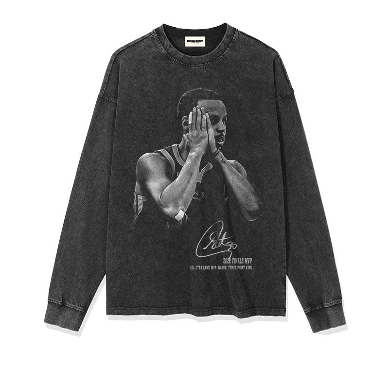 Stephen Curry Shirt Stephen Curry Printed Distressed Long Sleeve T-shirt Vintage