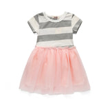 Girl Dress Cute Short Sleeve Striped Pink Dress