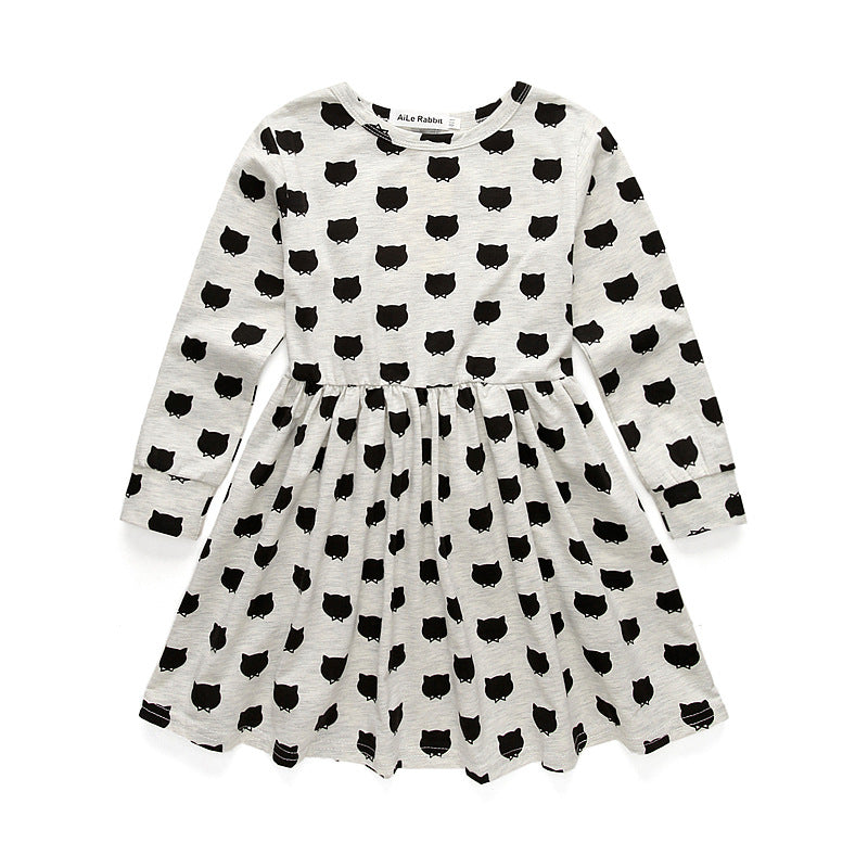 Girl Dress Black Cat Black and White Polka Dot Summer Princess Dress