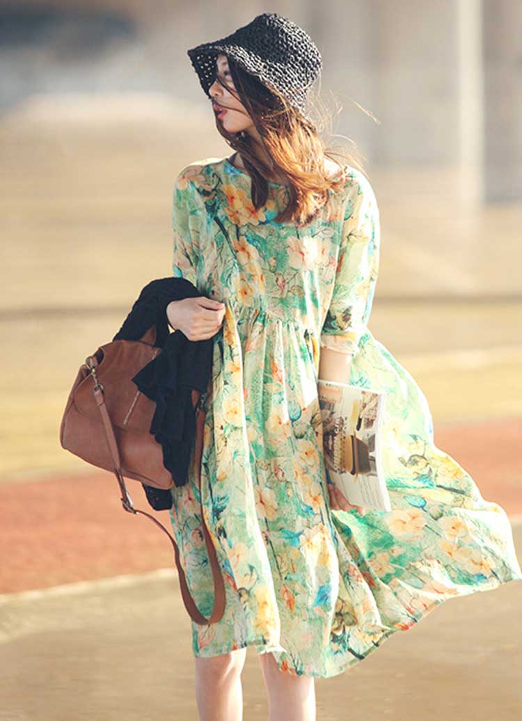 Summer Vintage Printed Dress Cottagecore Aesthetic Flowy Adventure Dress