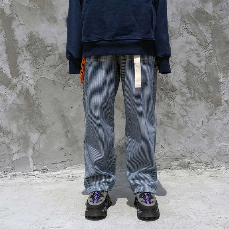 Man Fall Outfits Cargo Pants Vintage Straight Striped Overalls Washed Jeans Unisex Wear