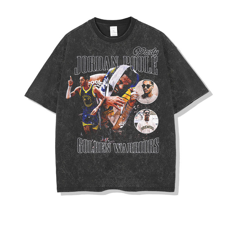 Jordan Poole Shirt Jordan Poole Basketball Star Print Short Sleeve Hip Hop Distressed round Neck