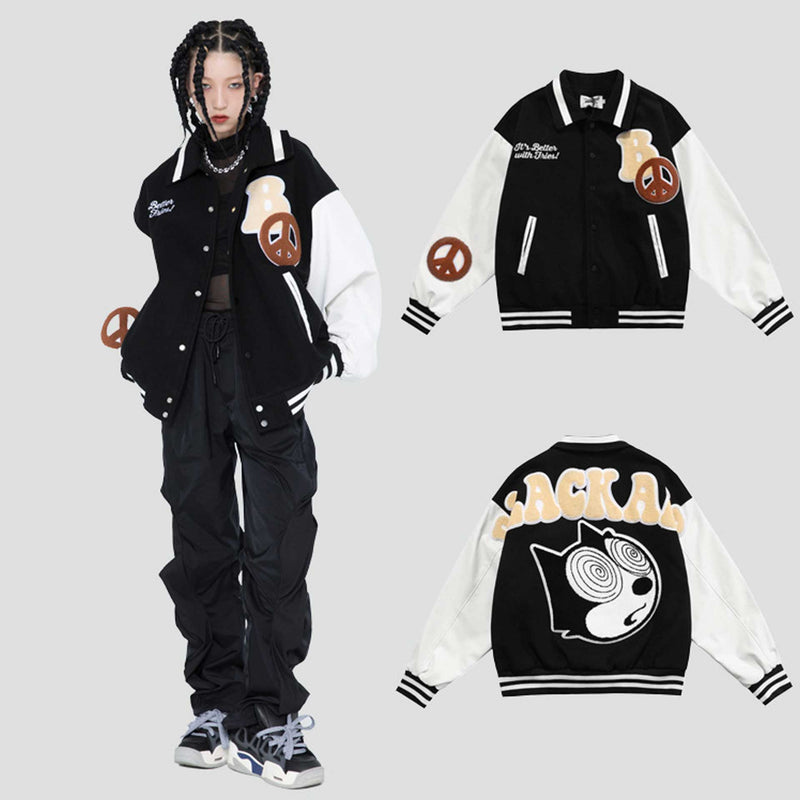 The Bears Varsity Jacket Blackair Autumn and Winter Baseball Uniform Retro Sleeve Towel Embroidery Men's and Women's Jacket Jacket
