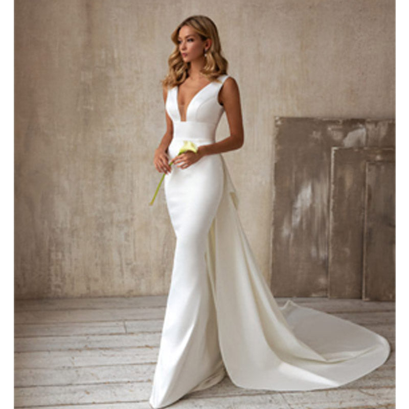 Bridesmaid Dress Spring Summer Women's Dress Sexy V-neck Sleeveless with Tail Wedding Dress Formal Dress