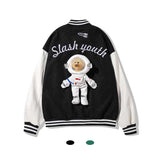 The Bears Varsity Jacket Street Fall/Winter Jacket Men's Astronaut Bear Retro Baseball Uniform Loose Couple Coat