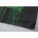 Autumn New Ow High Quality Craft Embroidery Hang Rope Letter Arrow Washed Distressed Denim Coat jacket