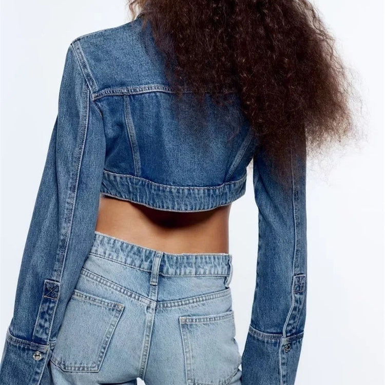 Brown Cropped Varsity Jacket Spring and Summer Retro Denim Jacket