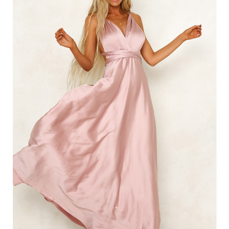Mauve Dress Spring/Summer Solid Color Sexy Women Clothing Backless High Waist Dress Long Dress