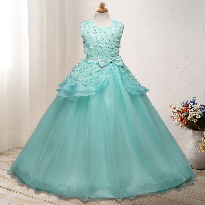 First Communion Dress Vestidos De Primera Comunion Lace Ball Gown Girl Party Princess Pageant Gown Children's Embroidery Dress Bow