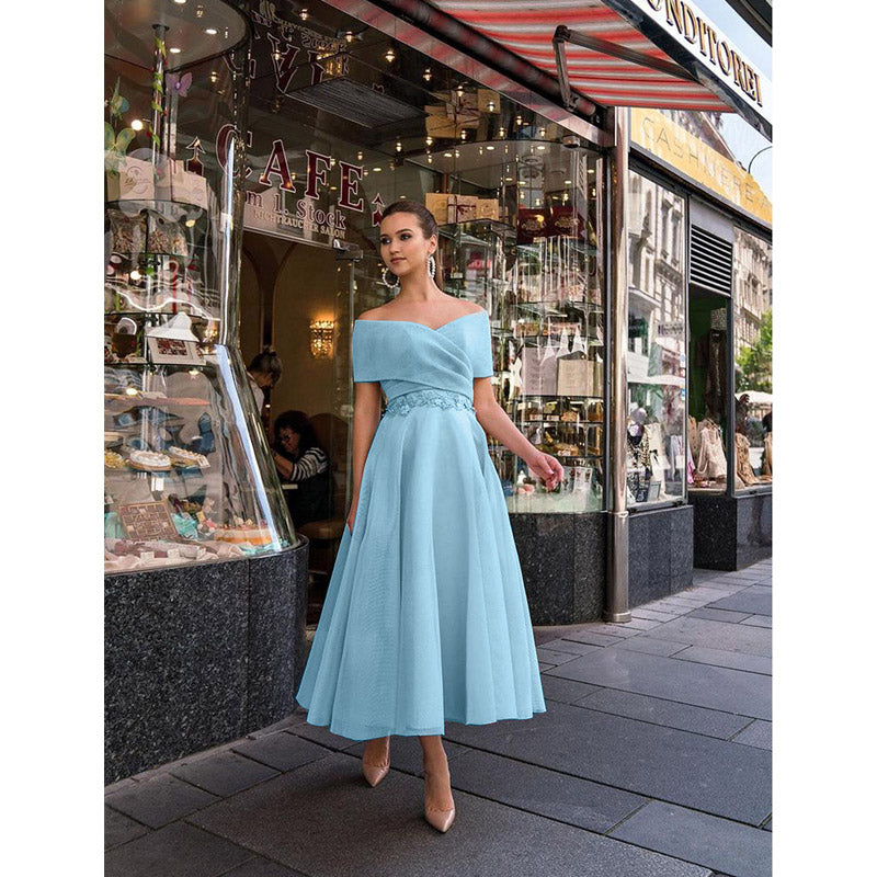 Women Lace Wedding Dress Multi-Color Lace off-Shoulder Swing Dress