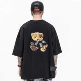 Oversized 90S T Shirt Spring and Summer High Street Bear Embroidery Letter Adhesive round Neck T-shirt for Men and Women