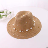 Fedora Golf Hats Pearl Beaded Top Hat Women's Sun-Proof Beach Hat Summer