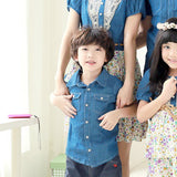 Father Son Matching Dress Shirts Summer Denim Shirt Casual Fashionable