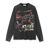Kyrie Irving Shirt Kyrie Irving Printed Heavy Vintage Distressed Long Sleeve Loose Cotton Crew Neck