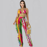 Women Rave Outfits Tops Sexy Digital Swimsuit Mesh Two-Piece Set