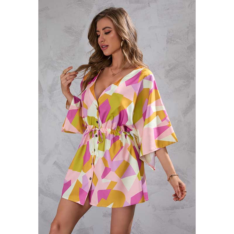 Nina Parker Graffiti Dress Geometric Pattern Half-Length Sleeve Dress