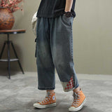 Women Patchwork Jeans Vintage Washed Loose Jeans Casual Women