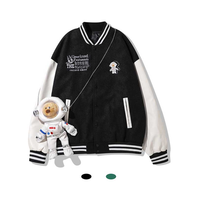 The Bears Varsity Jacket Street Fall/Winter Jacket Men's Astronaut Bear Retro Baseball Uniform Loose Couple Coat