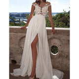 Women Lace Wedding Dress European and American Foreign Trade New Wedding Dress Amazon Wish Sexy Lace Split Evening Dress Wholesale