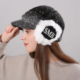 Women's Winter Hats Winter Fleece-Lined Women's Letters Gradient Color Knitted Wool Protection