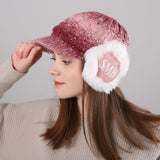 Women's Winter Hats Winter Fleece-Lined Women's Letters Gradient Color Knitted Wool Protection