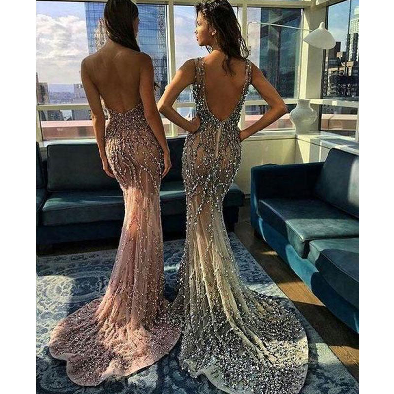 Bohemian Coachella Outfits Dress Sexy Tube Top See-through Dress Trailing