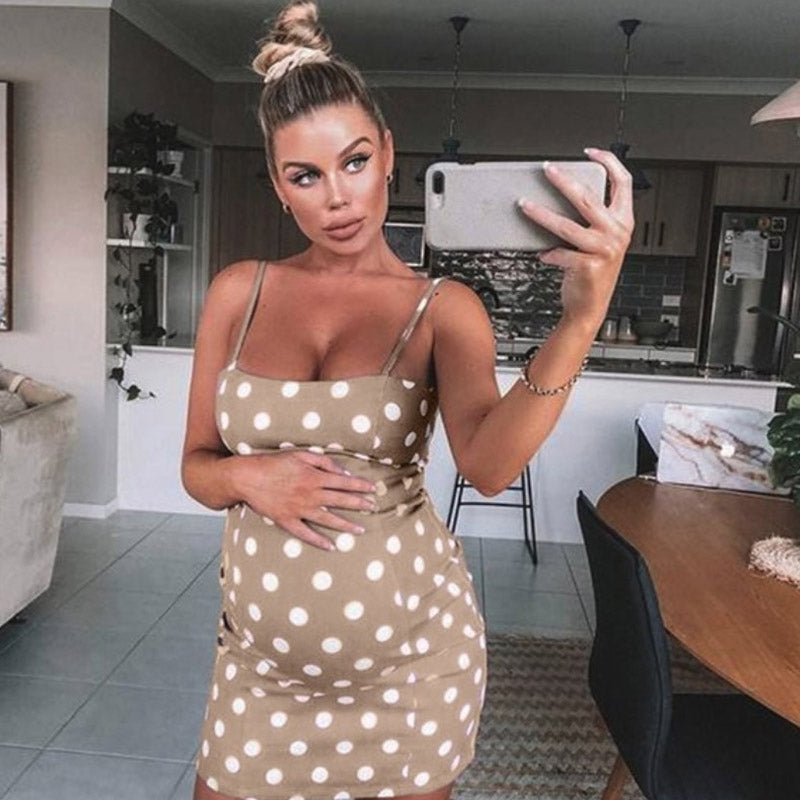 Maternity Clothes Dress Polka Dot Print Pregnant Woman Suspender Dress