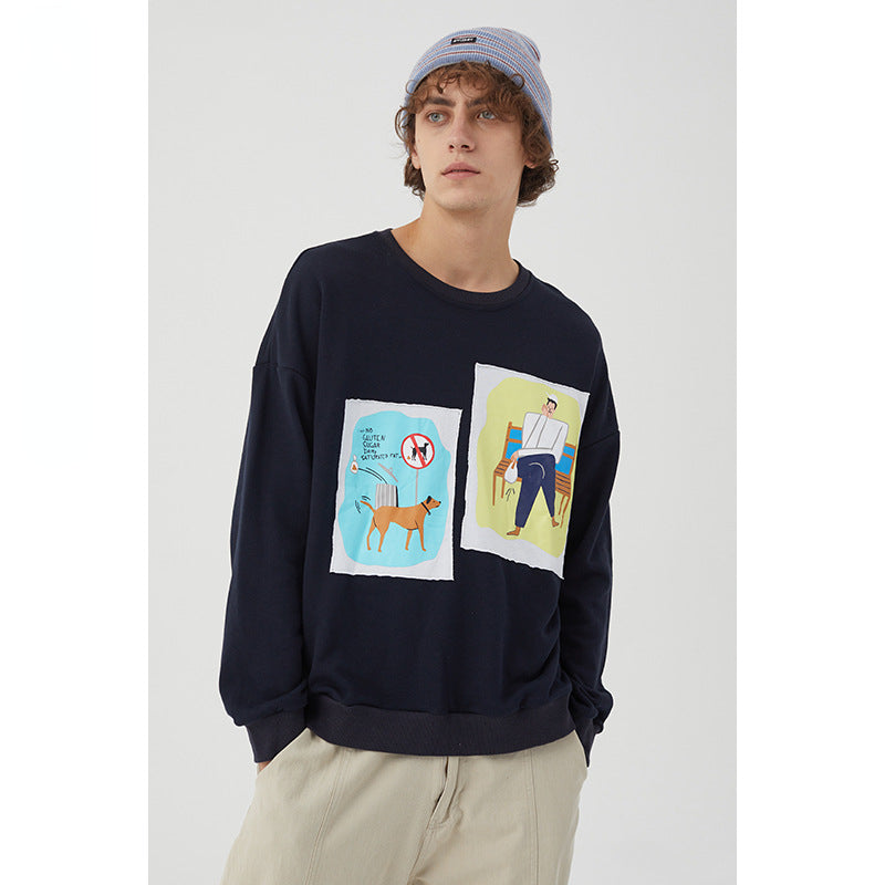 Preppy Aesthetic Sweatshirt Loose Pullover Sweatershirt Men's round Neck Autumn