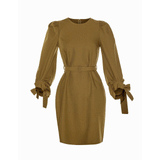 Women Spring Dress Spring and Autumn Long Sleeve Loose Dress Lantern Sleeve Tied Belt Dress for Women