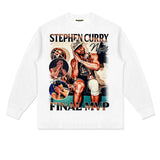 Stephen Curry Shirt Stephen Curry Good Night Printed Distressed Long Sleeve T-shirt Loose Heavy round Neck