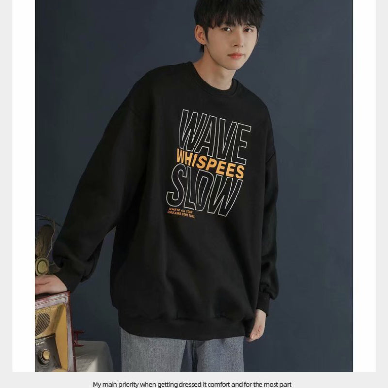 Men Sweatshirts Sweater Men's Loose Long Sleeve Printed round Neck Pullover Coat
