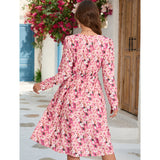 Nina Parker Graffiti Dress Fashionable Pattern Elastic Waist Long Sleeve Dress
