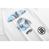 A Bath Ape Print T Shirt Casual Fashion Shark Print Couple Loose Cotton