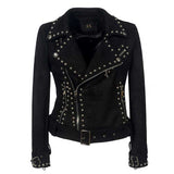 Leather Biker Coat Golden Leather Jacket Women Pu Jackets Lapel Zipper Punk Rivet plus Size Coat