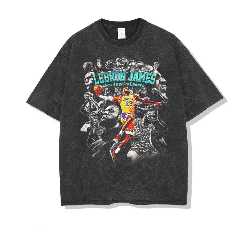 LeBron James Shirt LeBron James Printed Short-Sleeved T-shirt Small Neckline Heavy Vintage