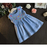 Girl Dress Summer Denim Vest  Embroidery Dress