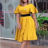 Nina Parker plus Size Dresses Bell Sleeve Solid Color plus Size Dress