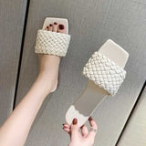 Women Open Toe Sands Flats Plus Size Square Toe Flat Bottom Flip Flops Fashion Casual Beach Shoes
