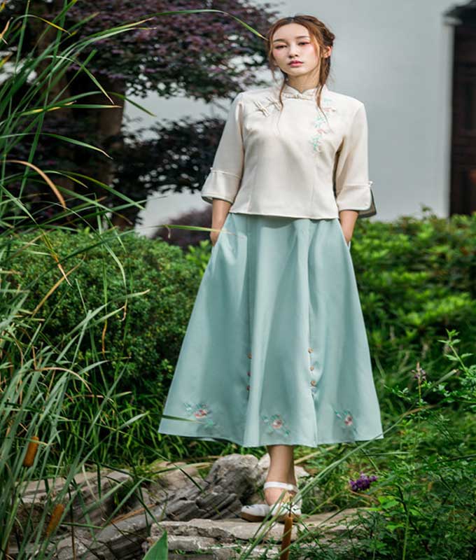 Chinese Traditional Dress Adult Daily Waist Jacket and Dress Summer