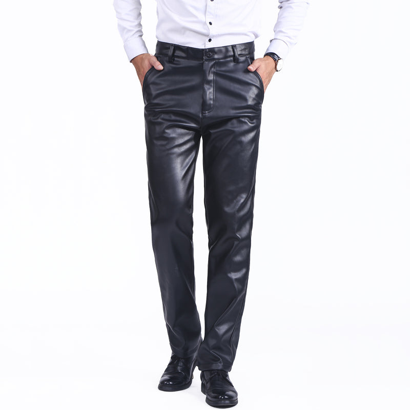 Mens Leather Pants Autumn and Winter Middle-Aged and Elderly Men's Leather Pants Thickened Fleece Biker Leather Pants