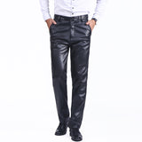 Mens Leather Pants Autumn and Winter Middle-Aged and Elderly Men's Leather Pants Thickened Fleece Biker Leather Pants